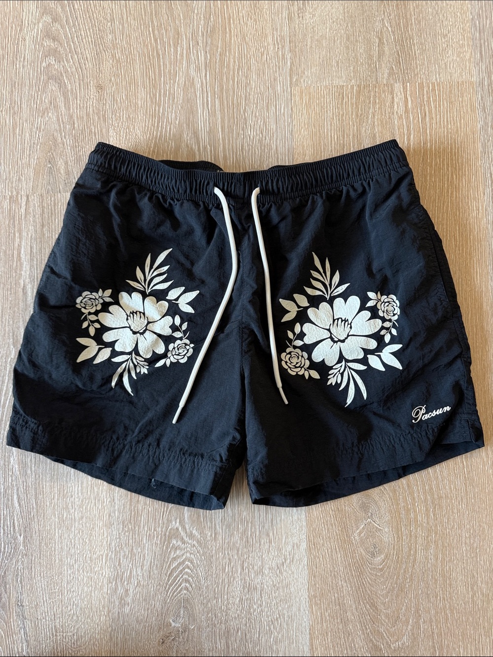 PacSun Men’s Small Black Swim Shorts with Floral Prints